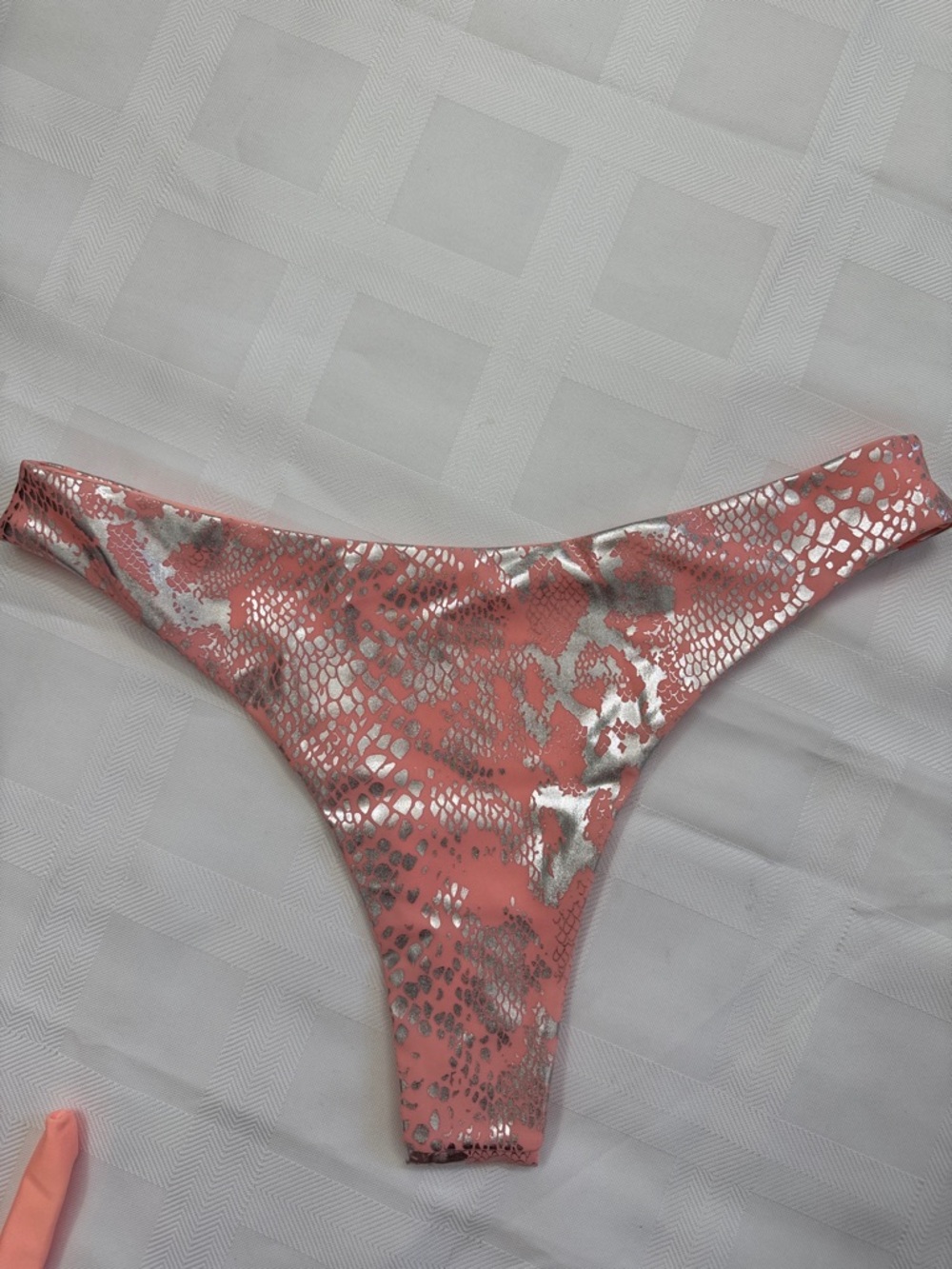 Set of 2 Coral Pink Silver Metallic Bikini Set/Cream Iridescent 1 Pc - Picture 8 of 16